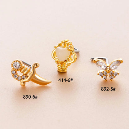 1 Piece Nose Rings & Studs Casual French Style Korean Style Heart Shape Butterfly 316L Stainless Steel  Copper Inlay Zircon Nose Rings & Studs