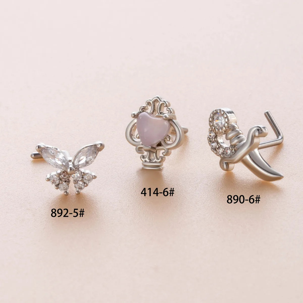 1 Piece Nose Rings & Studs Casual French Style Korean Style Heart Shape Butterfly 316L Stainless Steel  Copper Inlay Zircon Nose Rings & Studs