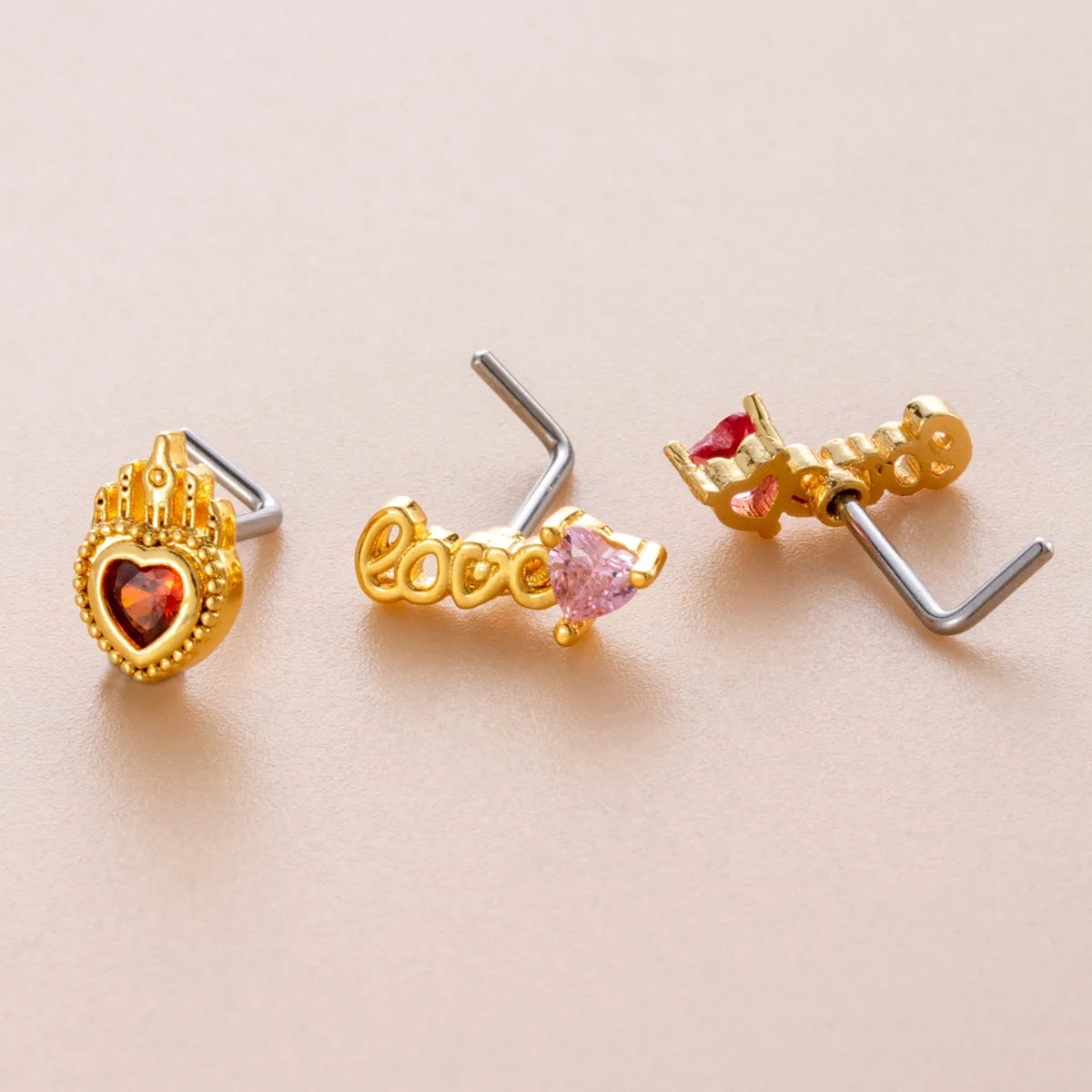 1 Piece Nose Rings & Studs Casual French Style Korean Style Letter Heart Shape 316L Stainless Steel  Copper Inlay Zircon Nose Rings & Studs