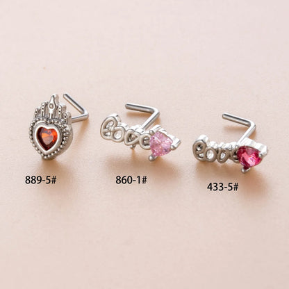 1 Piece Nose Rings & Studs Casual French Style Korean Style Letter Heart Shape 316L Stainless Steel  Copper Inlay Zircon Nose Rings & Studs