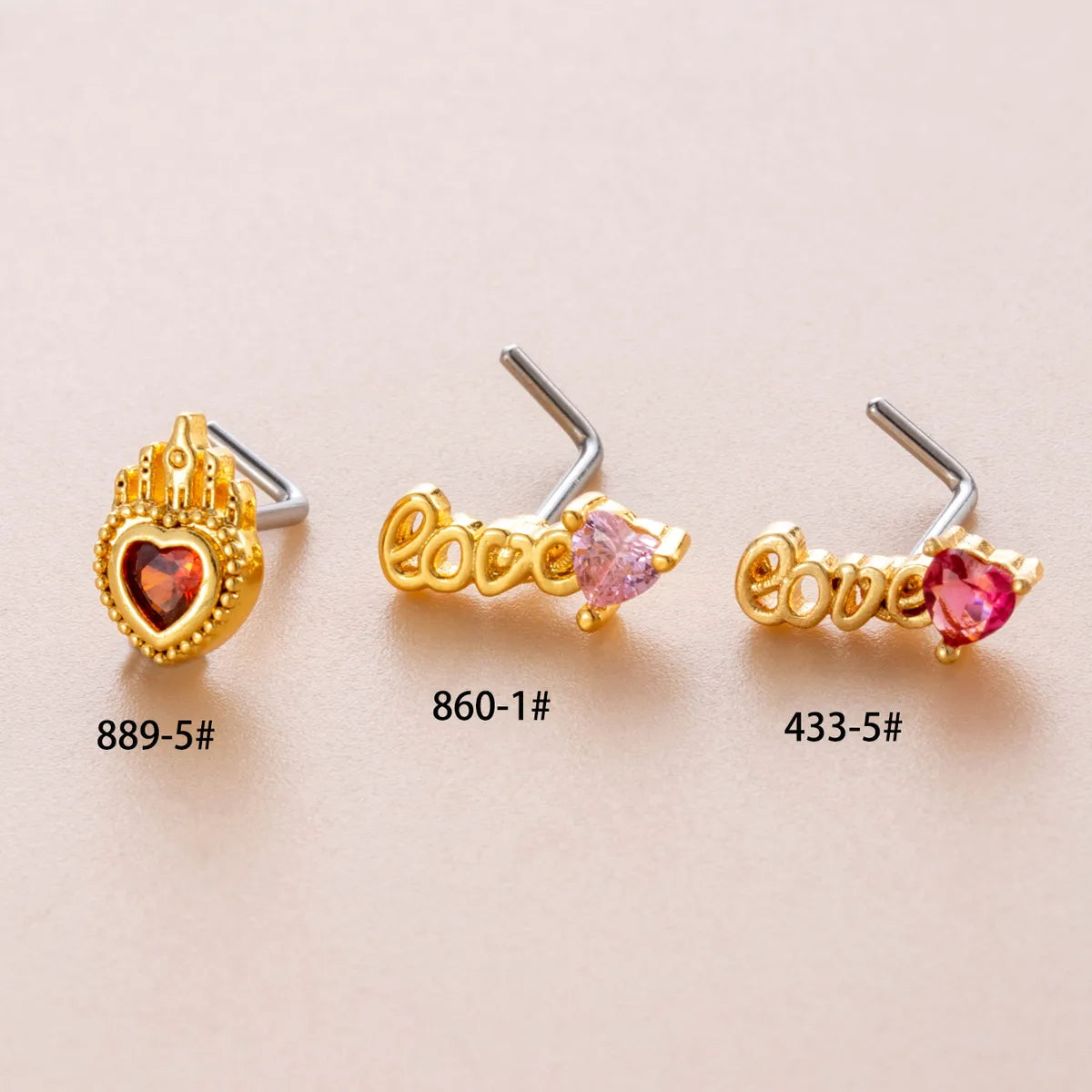 1 Piece Nose Rings & Studs Casual French Style Korean Style Letter Heart Shape 316L Stainless Steel  Copper Inlay Zircon Nose Rings & Studs