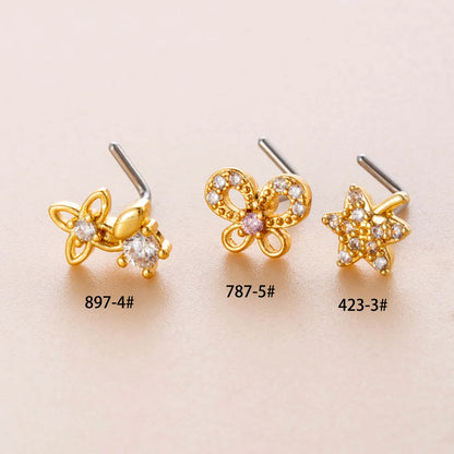 1 Piece Nose Rings & Studs Casual French Style Korean Style Maple Leaf Butterfly 316L Stainless Steel  Copper Inlay Zircon Nose Rings & Studs