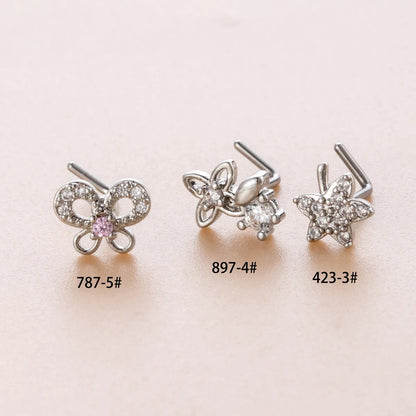 1 Piece Nose Rings & Studs Casual French Style Korean Style Maple Leaf Butterfly 316L Stainless Steel  Copper Inlay Zircon Nose Rings & Studs