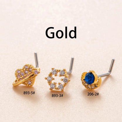 1 Piece Nose Rings & Studs Casual French Style Korean Style Water Droplets Heart Shape Flower 316L Stainless Steel  Copper Inlay Zircon Nose Rings & Studs