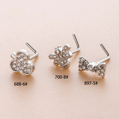 1 Piece Nose Rings & Studs Casual French Style Sweet Bow Knot 316L Stainless Steel  Copper Inlay Zircon Nose Rings & Studs