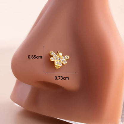 1 Piece Nose Rings & Studs Casual French Style Sweet Bow Knot 316L Stainless Steel  Copper Inlay Zircon Nose Rings & Studs