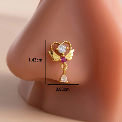 1 Piece Nose Rings & Studs Casual French Style Water Droplets Heart Shape  316L Stainless Steel  Copper Inlay Zircon Nose Rings & Studs