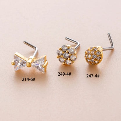 1 Piece Nose Rings & Studs Casual Simple Style Bow Knot 316L Stainless Steel  Copper Inlay Zircon Nose Rings & Studs