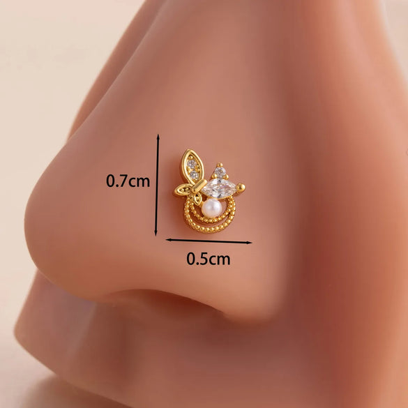 1 Piece Nose Rings & Studs Casual Simple Style Classic Style Flower Butterfly Bow Knot 316L Stainless Steel  Copper Inlay Zircon Nose Rings & Studs