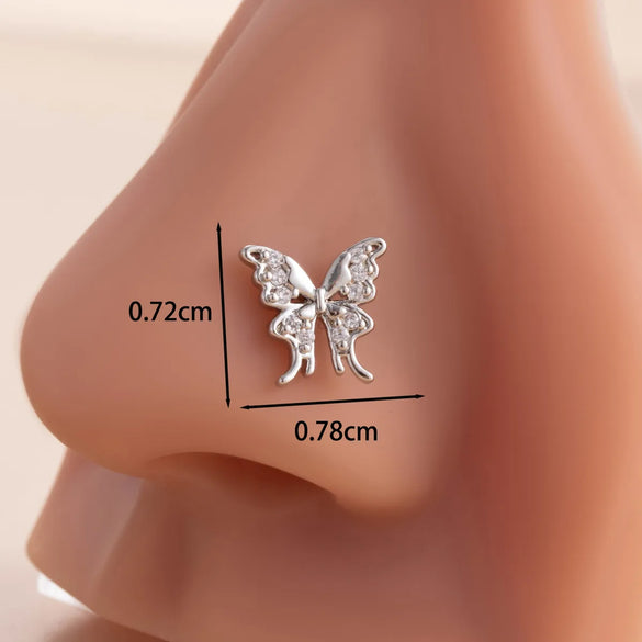 1 Piece Nose Rings & Studs Casual Simple Style Classic Style Flower Butterfly Bow Knot 316L Stainless Steel  Copper Inlay Zircon Nose Rings & Studs