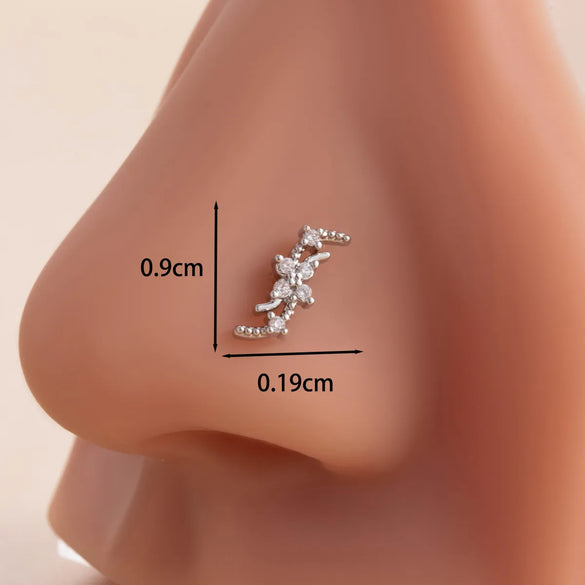 1 Piece Nose Rings & Studs Casual Simple Style Classic Style Flower Butterfly Bow Knot 316L Stainless Steel  Copper Inlay Zircon Nose Rings & Studs