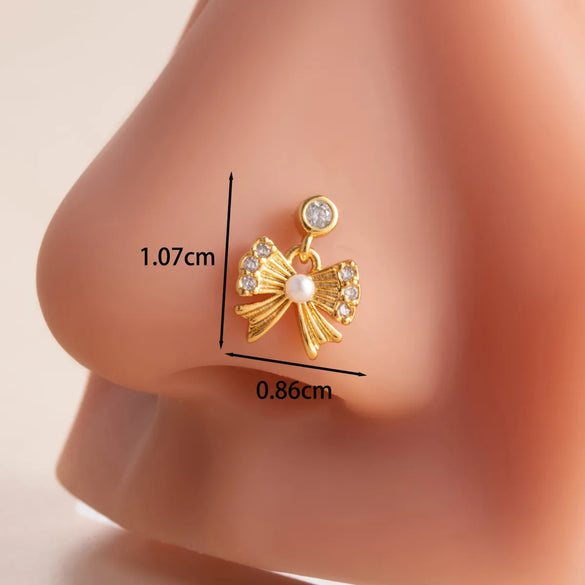 1 Piece Nose Rings & Studs Casual Simple Style Classic Style Flower Butterfly Bow Knot 316L Stainless Steel  Copper Inlay Zircon Nose Rings & Studs