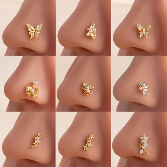 1 Piece Nose Rings & Studs Casual Simple Style Classic Style Flower Butterfly Bow Knot 316L Stainless Steel  Copper Inlay Zircon Nose Rings & Studs