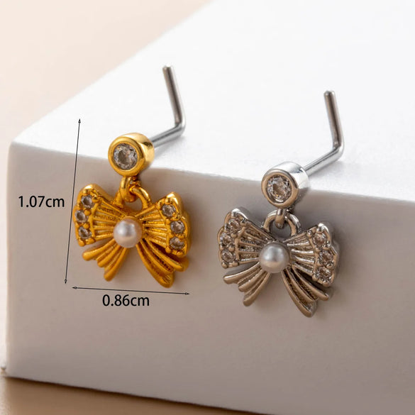 1 Piece Nose Rings & Studs Casual Simple Style Classic Style Flower Butterfly Bow Knot 316L Stainless Steel  Copper Inlay Zircon Nose Rings & Studs