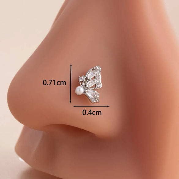 1 Piece Nose Rings & Studs Casual Simple Style Classic Style Flower Butterfly Bow Knot 316L Stainless Steel  Copper Inlay Zircon Nose Rings & Studs