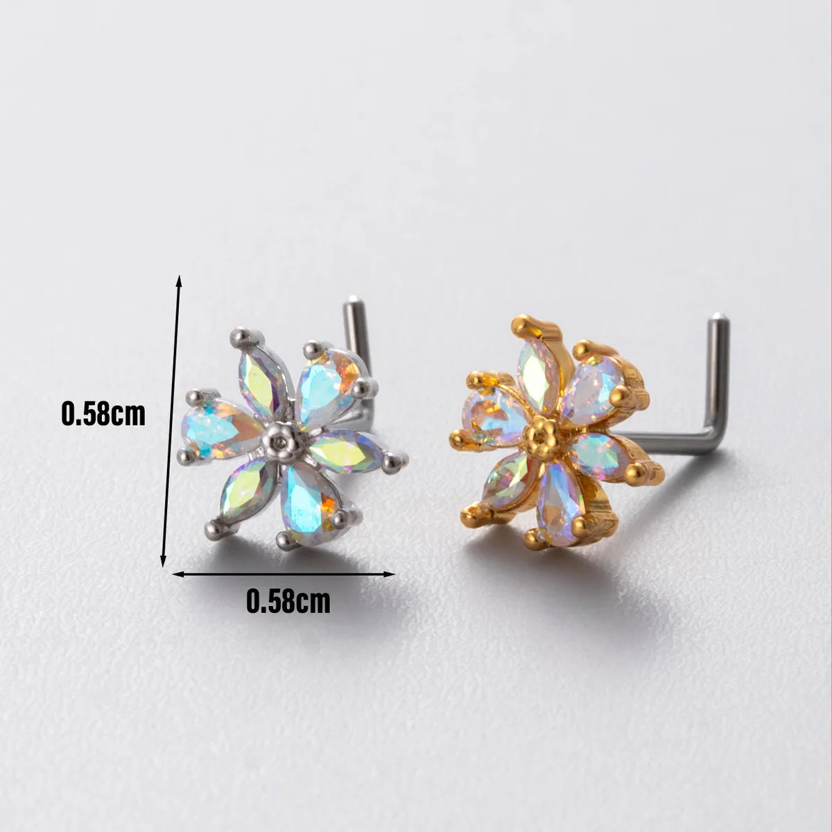 1 Piece Nose Rings & Studs Casual Simple Style Flower 316L Stainless Steel  Copper Inlay Zircon Nose Rings & Studs