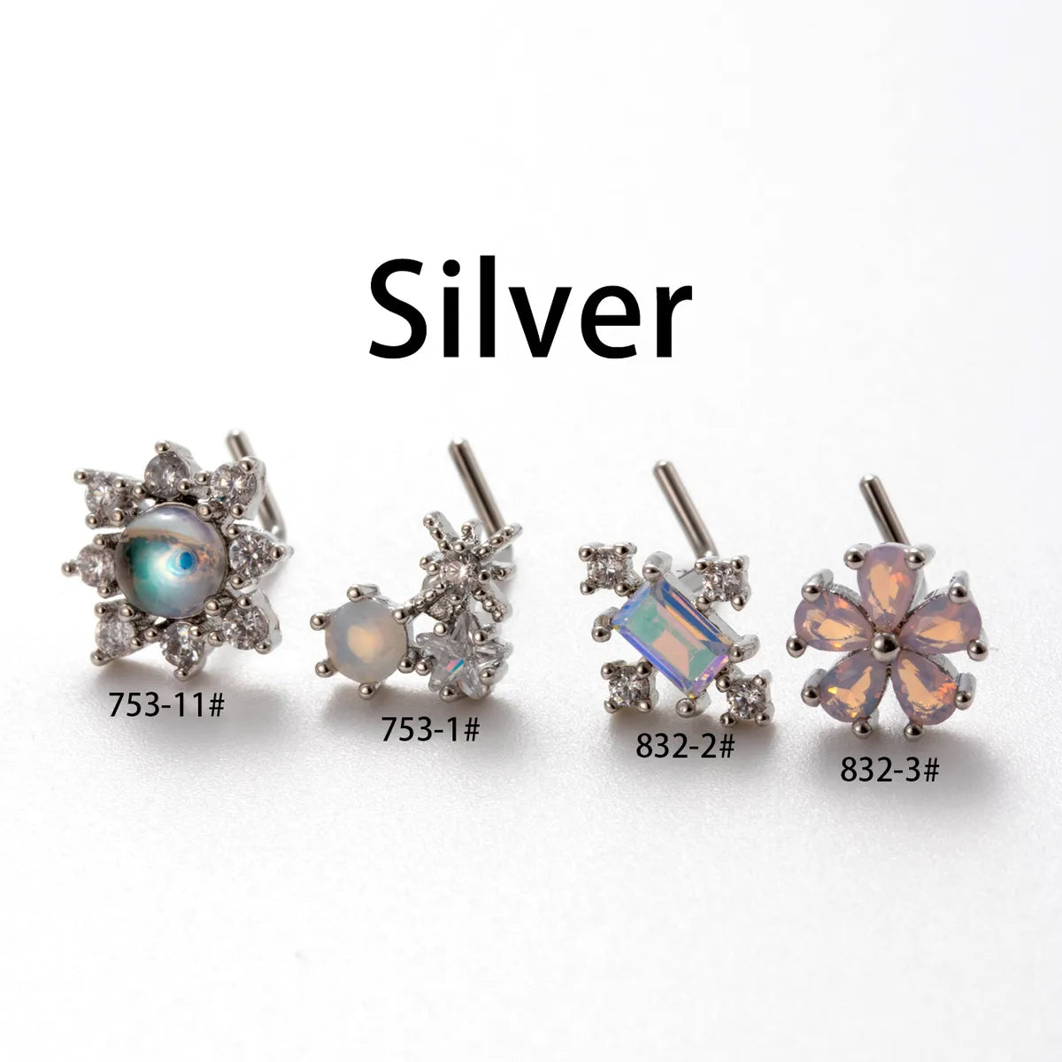 1 Piece Nose Rings & Studs Casual Simple Style Flower 316L Stainless Steel  Copper Inlay Zircon Nose Rings & Studs