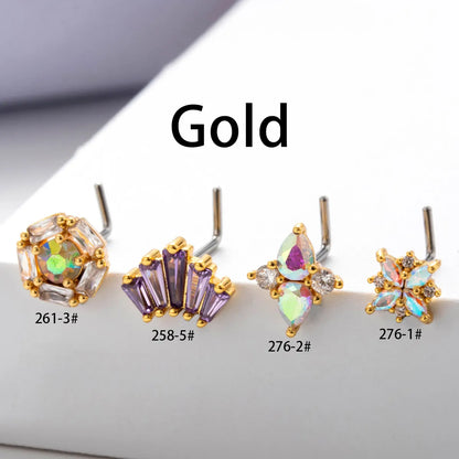 1 Piece Nose Rings & Studs Casual Simple Style Flower 316L Stainless Steel  Copper Inlay Zircon Nose Rings & Studs