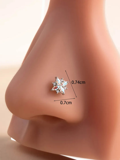 1 Piece Nose Rings & Studs Casual Simple Style Flower 316L Stainless Steel  Copper Inlay Zircon Nose Rings & Studs