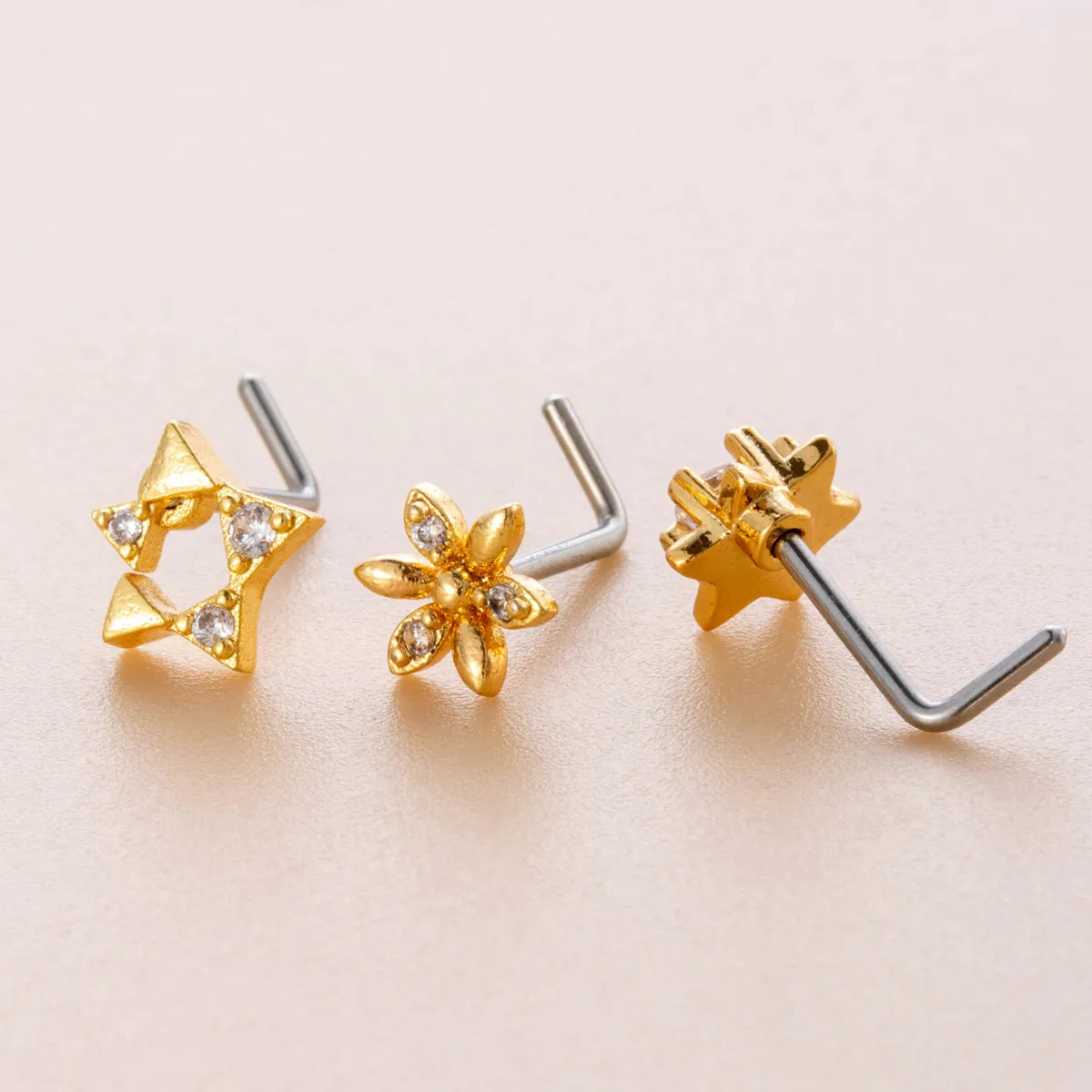 1 Piece Nose Rings & Studs Casual Simple Style Flower 316L Stainless Steel  Copper Inlay Zircon Nose Rings & Studs