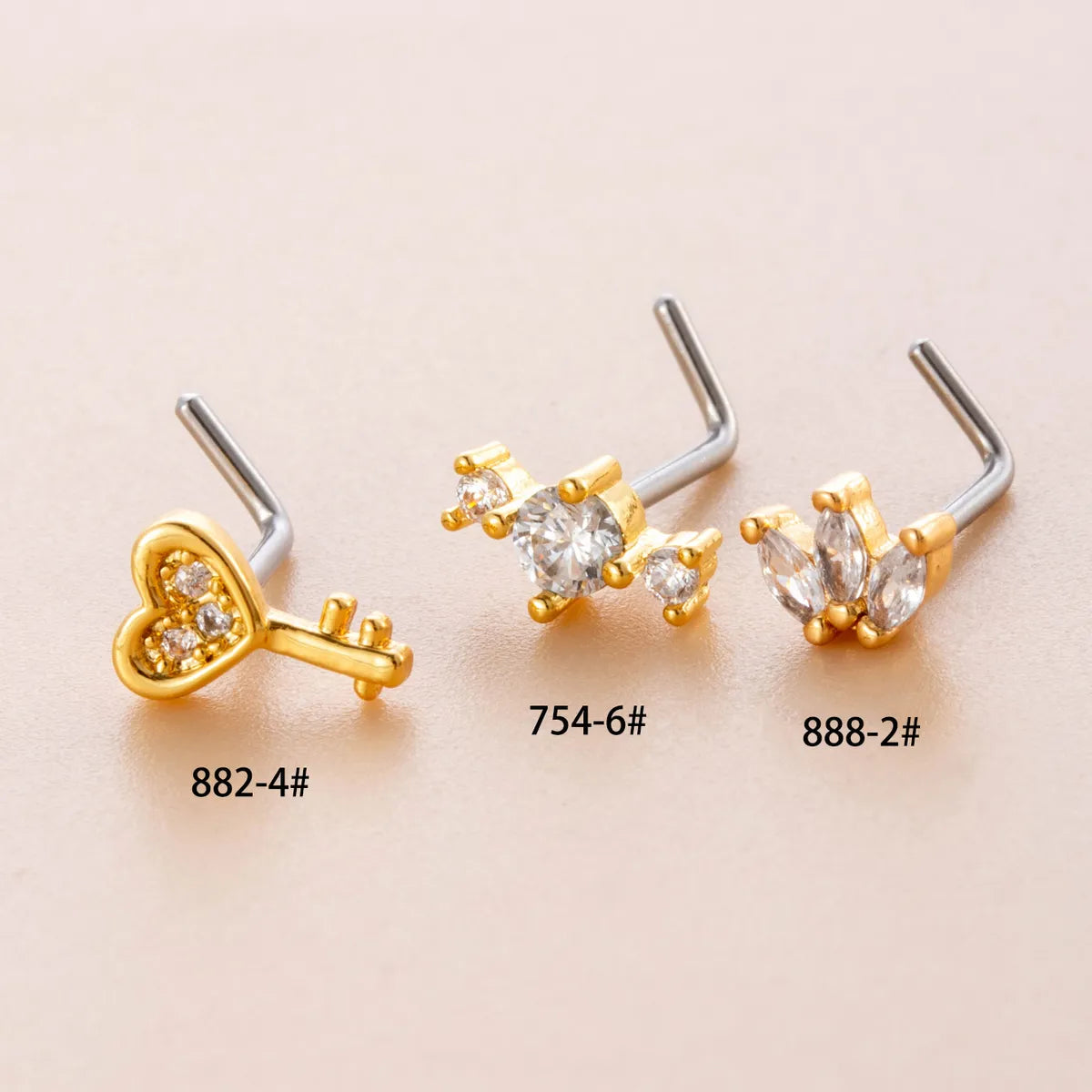 1 Piece Nose Rings & Studs Casual Simple Style Key 316L Stainless Steel  Copper Inlay Zircon Nose Rings & Studs