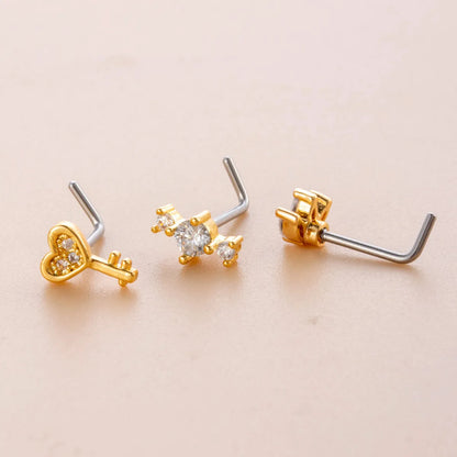 1 Piece Nose Rings & Studs Casual Simple Style Key 316L Stainless Steel  Copper Inlay Zircon Nose Rings & Studs