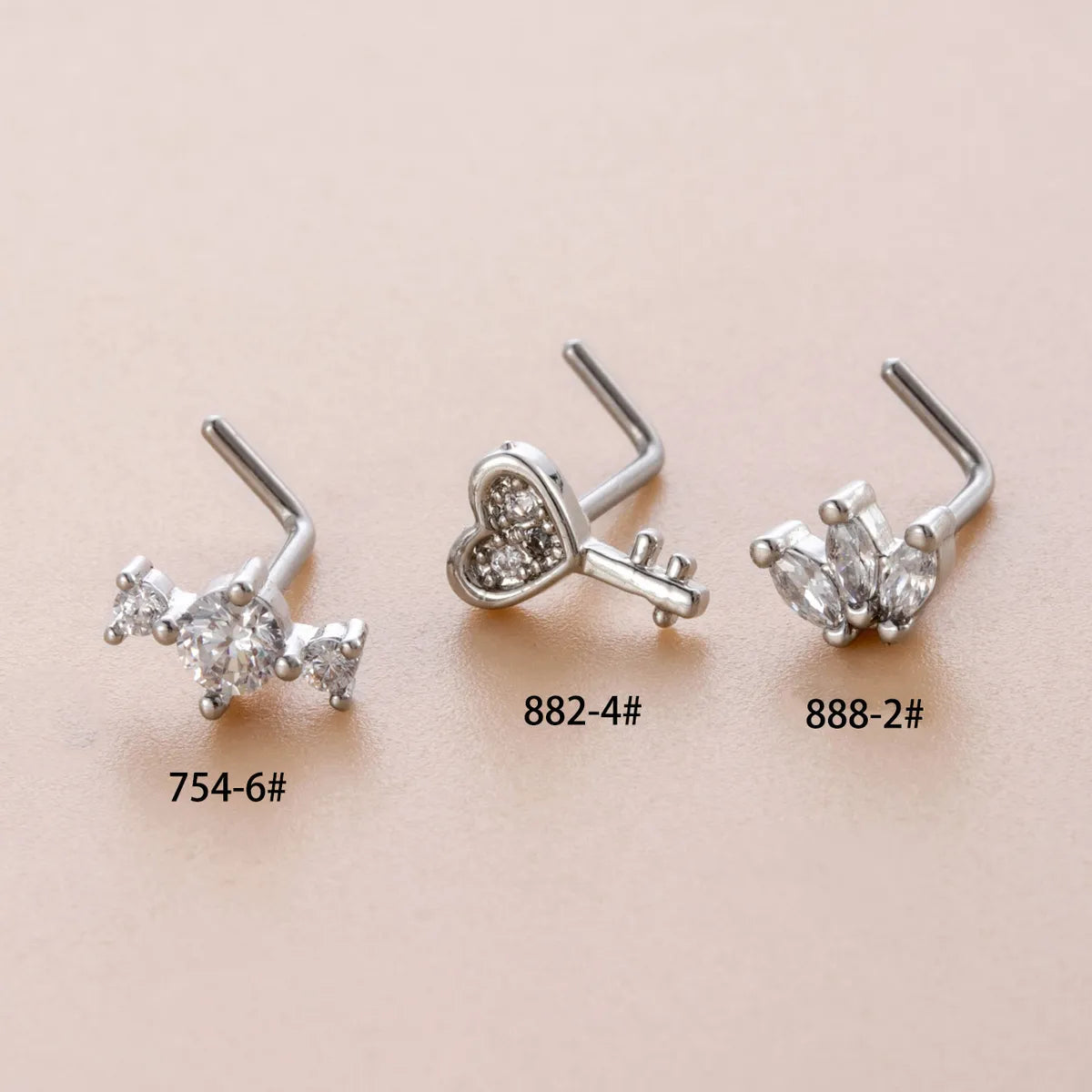 1 Piece Nose Rings & Studs Casual Simple Style Key 316L Stainless Steel  Copper Inlay Zircon Nose Rings & Studs