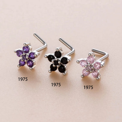 1 Piece Nose Rings & Studs Casual Sweet Korean Style Flower 316L Stainless Steel  Copper Inlay Zircon Nose Rings & Studs