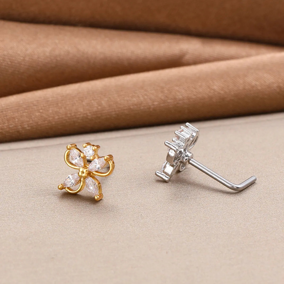 1 Piece Nose Rings & Studs Classic Style Cross Butterfly Copper Polishing Plating Zircon 18K Gold Plated Nose Rings & Studs