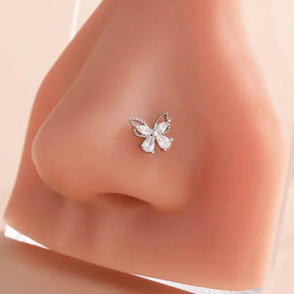 1 Piece Nose Rings & Studs Classic Style Cross Butterfly Copper Polishing Plating Zircon 18K Gold Plated Nose Rings & Studs