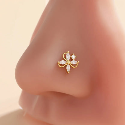 1 Piece Nose Rings & Studs Classic Style Cross Butterfly Copper Polishing Plating Zircon 18K Gold Plated Nose Rings & Studs