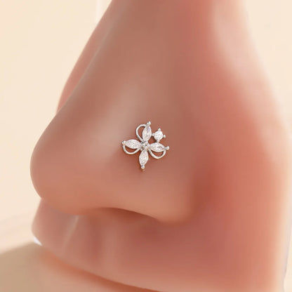 1 Piece Nose Rings & Studs Classic Style Cross Butterfly Copper Polishing Plating Zircon 18K Gold Plated Nose Rings & Studs