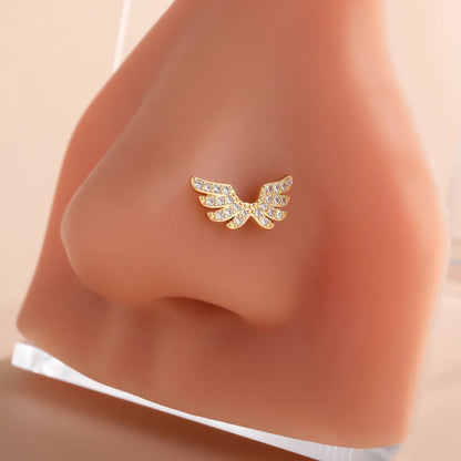 1 Piece Nose Rings & Studs Classic Style Cross Butterfly Copper Polishing Plating Zircon 18K Gold Plated Nose Rings & Studs