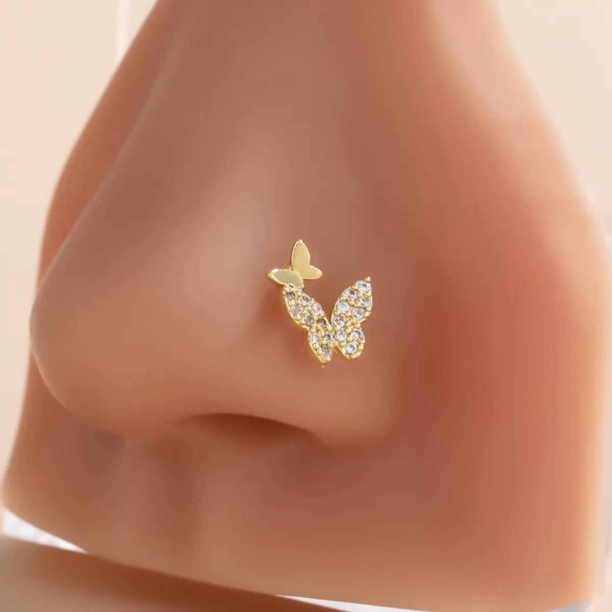 1 Piece Nose Rings & Studs Classic Style Cross Butterfly Copper Polishing Plating Zircon 18K Gold Plated Nose Rings & Studs