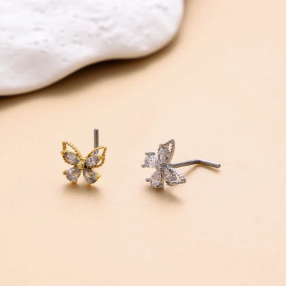 1 Piece Nose Rings & Studs Classic Style Cross Butterfly Copper Polishing Plating Zircon 18K Gold Plated Nose Rings & Studs