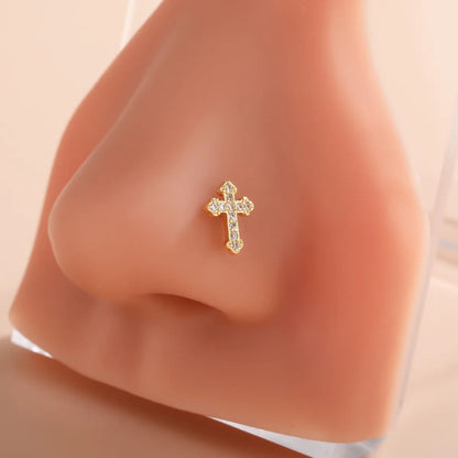 1 Piece Nose Rings & Studs Classic Style Cross Butterfly Copper Polishing Plating Zircon 18K Gold Plated Nose Rings & Studs