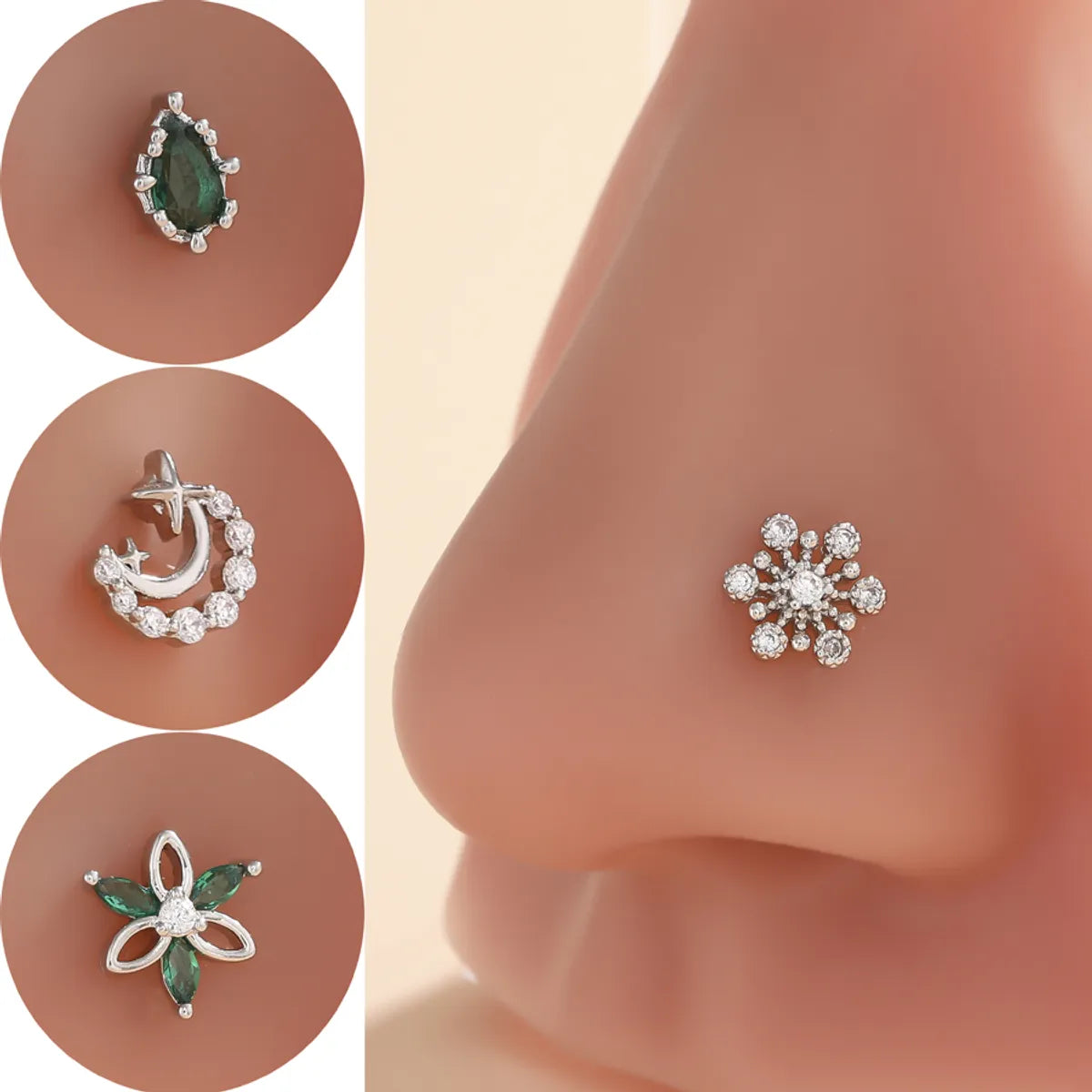 1 Piece Nose Rings & Studs Classic Style Geometric Moon Copper Polishing Plating Zircon 18K Gold Plated Nose Rings & Studs