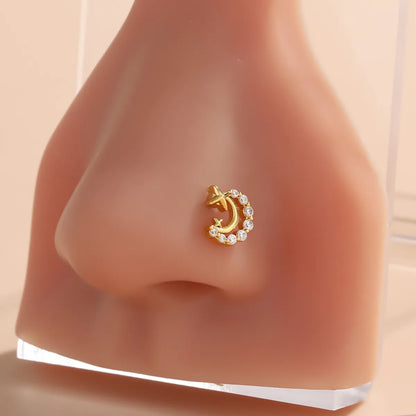 1 Piece Nose Rings & Studs Classic Style Geometric Moon Copper Polishing Plating Zircon 18K Gold Plated Nose Rings & Studs