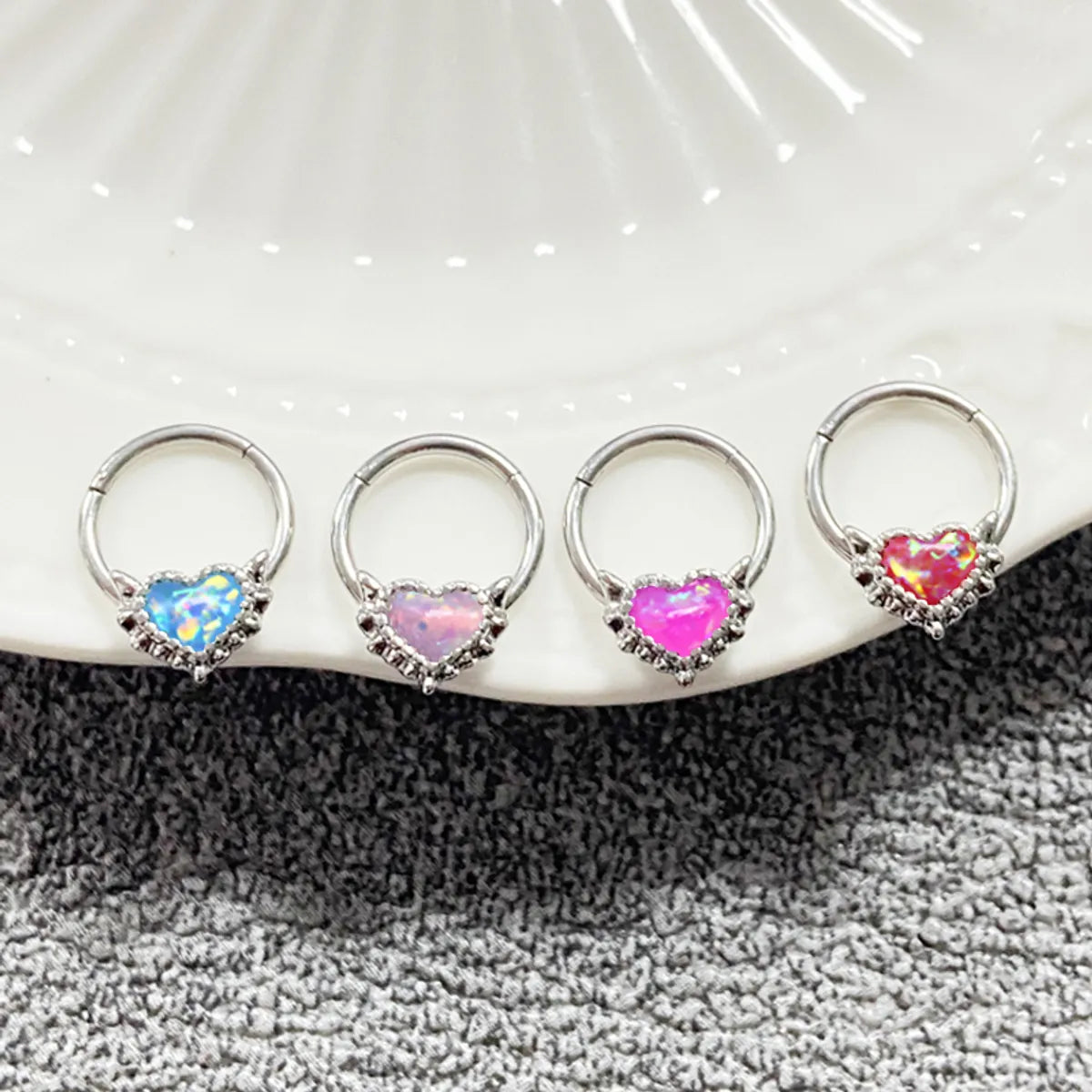 1 Piece Nose Rings & Studs Cute Sweet Heart Shape Stainless Steel Plating Inlay Opal Nose Ring