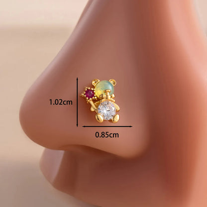 1 Piece Nose Rings & Studs French Style Korean Style Bear 316L Stainless Steel  Copper Inlay Zircon Nose Rings & Studs