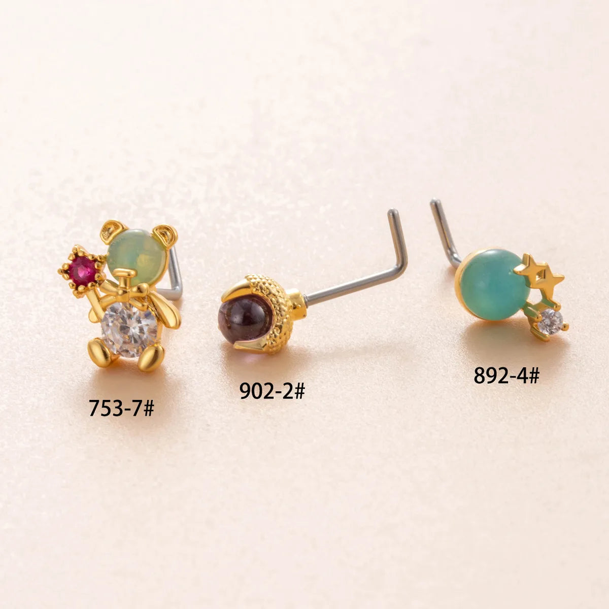 1 Piece Nose Rings & Studs French Style Korean Style Bear 316L Stainless Steel  Copper Inlay Zircon Nose Rings & Studs