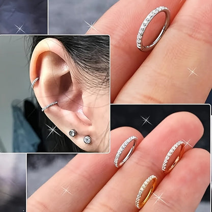 1 Piece Nose Rings & Studs Hip-Hop Punk Solid Color Titanium Alloy Inlay Zircon 18K Gold Plated Ear Cartilage Rings & Studs