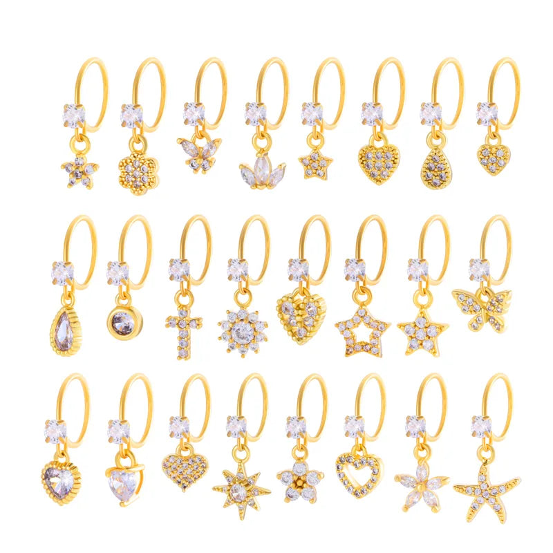 1 Piece Nose Rings & Studs IG Style French Style Simple Style Star Heart Shape Flower Copper Inlay Zircon Nose Rings & Studs