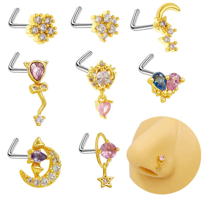 1 Piece Nose Rings & Studs IG Style Shiny Star Bat 316 Stainless Steel  Copper Inlay Glass Gold Plated Nose Rings & Studs