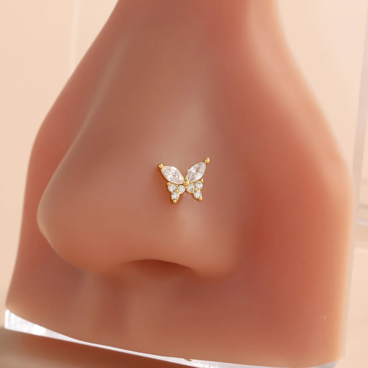 1 Piece Nose Rings & Studs Luxurious Classic Style Heart Shape Butterfly Copper Polishing Plating Zircon 18K Gold Plated Nose Rings & Studs