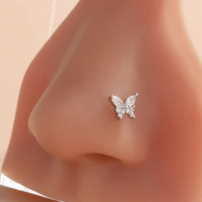 1 Piece Nose Rings & Studs Luxurious Classic Style Heart Shape Butterfly Copper Polishing Plating Zircon 18K Gold Plated Nose Rings & Studs