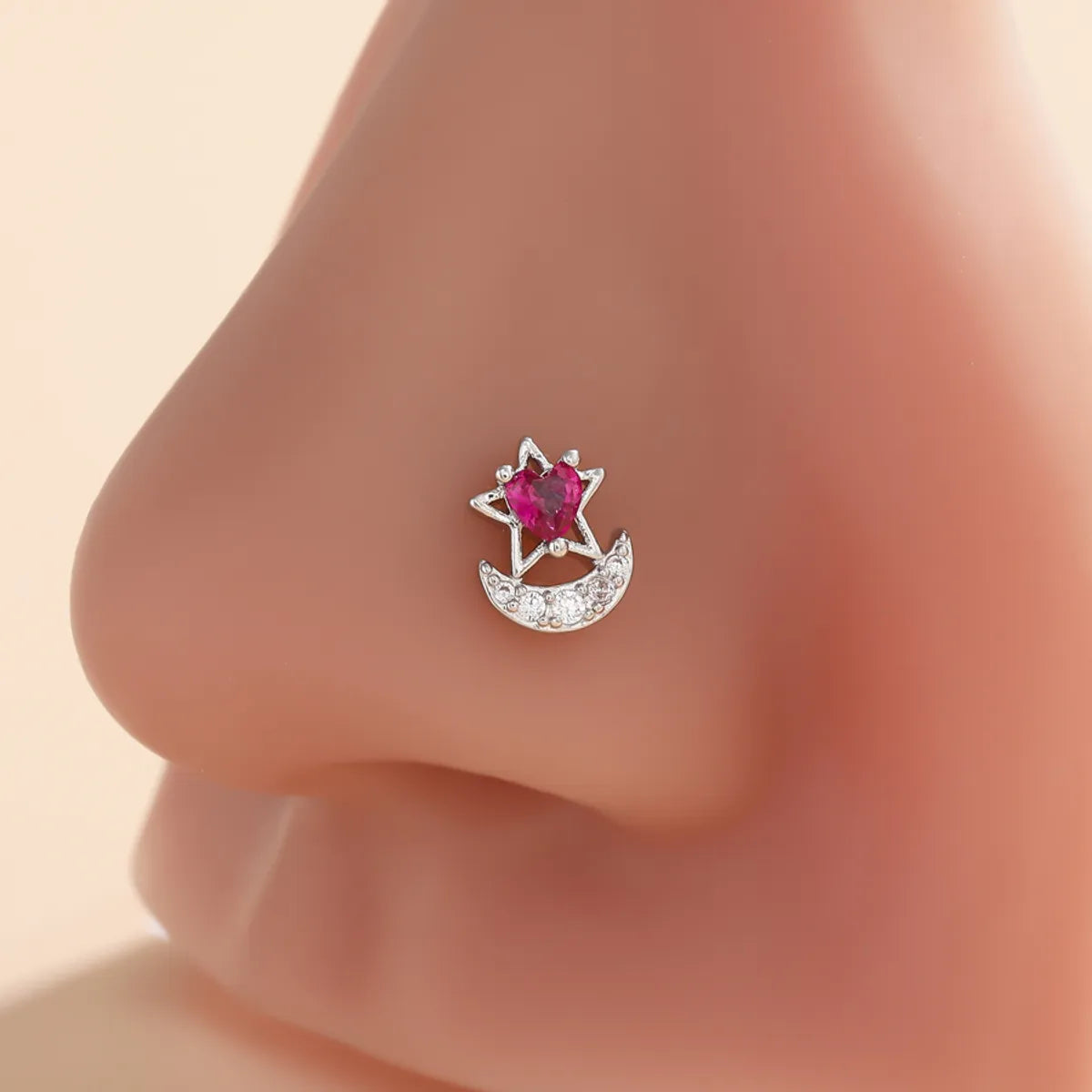 1 Piece Nose Rings & Studs Luxurious Classic Style Heart Shape Butterfly Copper Polishing Plating Zircon 18K Gold Plated Nose Rings & Studs