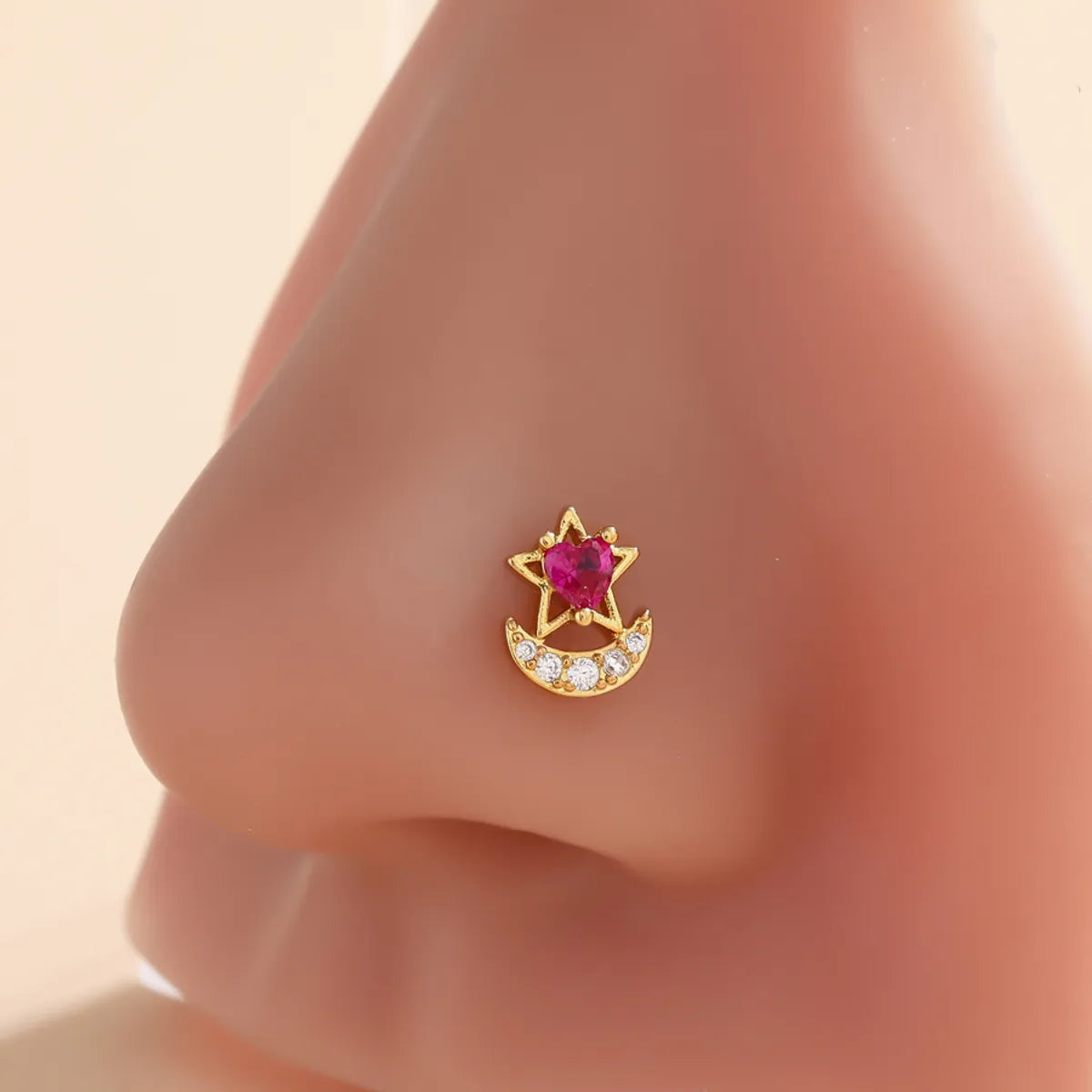 1 Piece Nose Rings & Studs Luxurious Classic Style Heart Shape Butterfly Copper Polishing Plating Zircon 18K Gold Plated Nose Rings & Studs