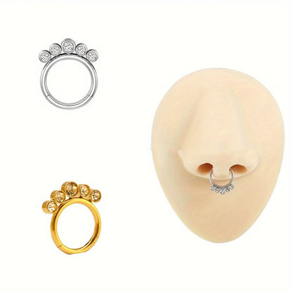 1 Piece Nose Rings & Studs Punk Simple Style Round 316L Stainless Steel  Polishing Rhinestones 18K Gold Plated Ear Cartilage Rings & Studs Nose Rings & Studs