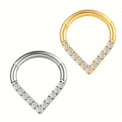 1 Piece Nose Rings & Studs Punk Simple Style Water Droplets 316L Stainless Steel  Inlay Carving Zircon 18K Gold Plated Ear Cartilage Rings & Studs Nose Rings & Studs